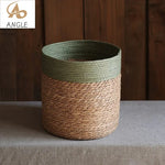 panier tressé fibre végétale réutilisable respectueux environnement pliable rangement vert beige rustic