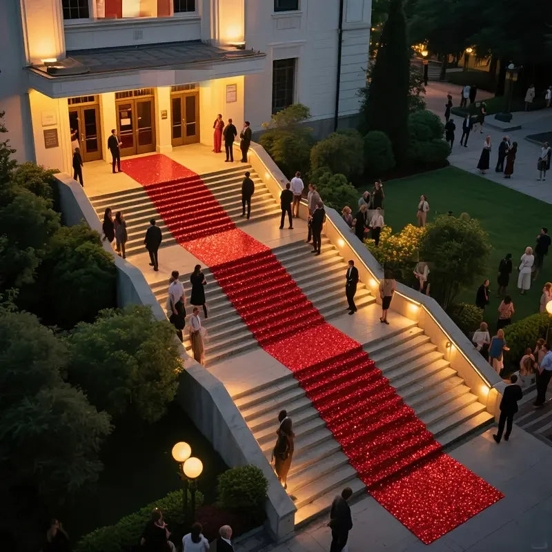tapis rouge brillant pailleté moderne couleur rouge vif occasion cérémonie mariage noël glamour événement