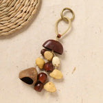 porte clés animal compagnie bois coquilles boho marron rouge naturel rustic anneaux métalliques