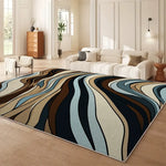 grand tapis salon moderne motif ondulé bleu beige noir doux polyester chambre intérieur maison