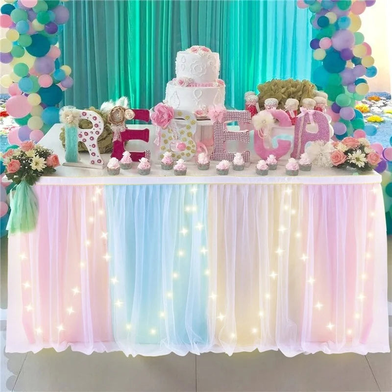 jupe table rose vert pastel bleu pastel rayures horizontales velcro festive
