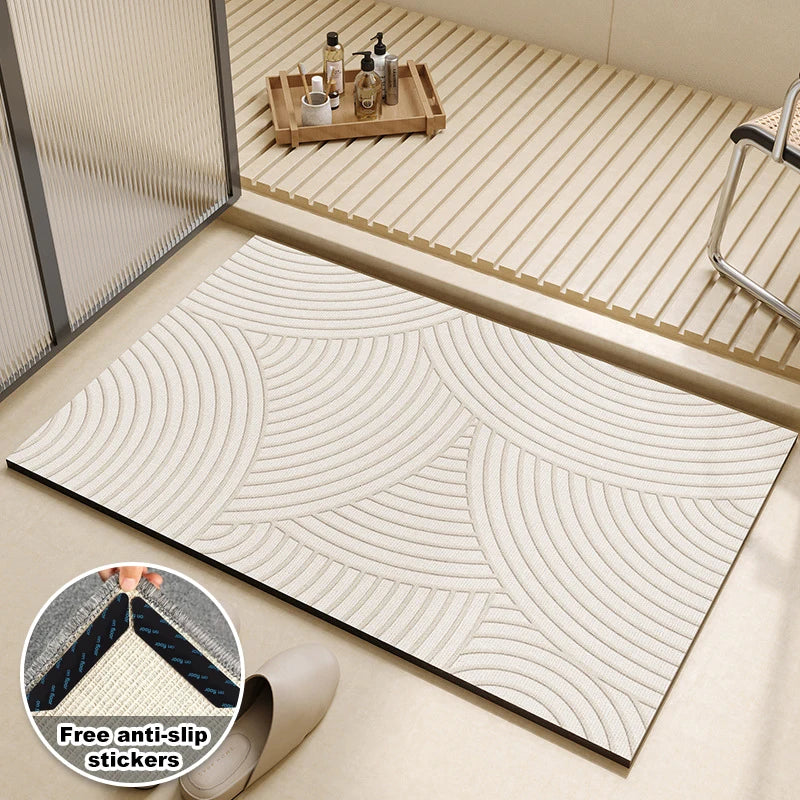 tapis sol antidérapant polyester géométrique moderne gris blanc intérieur extérieur cuisine salle bain