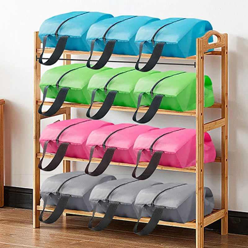 sacs rangement chaussures toile bleu vert rose gris modernes pratique zips poignées respectueux environnement