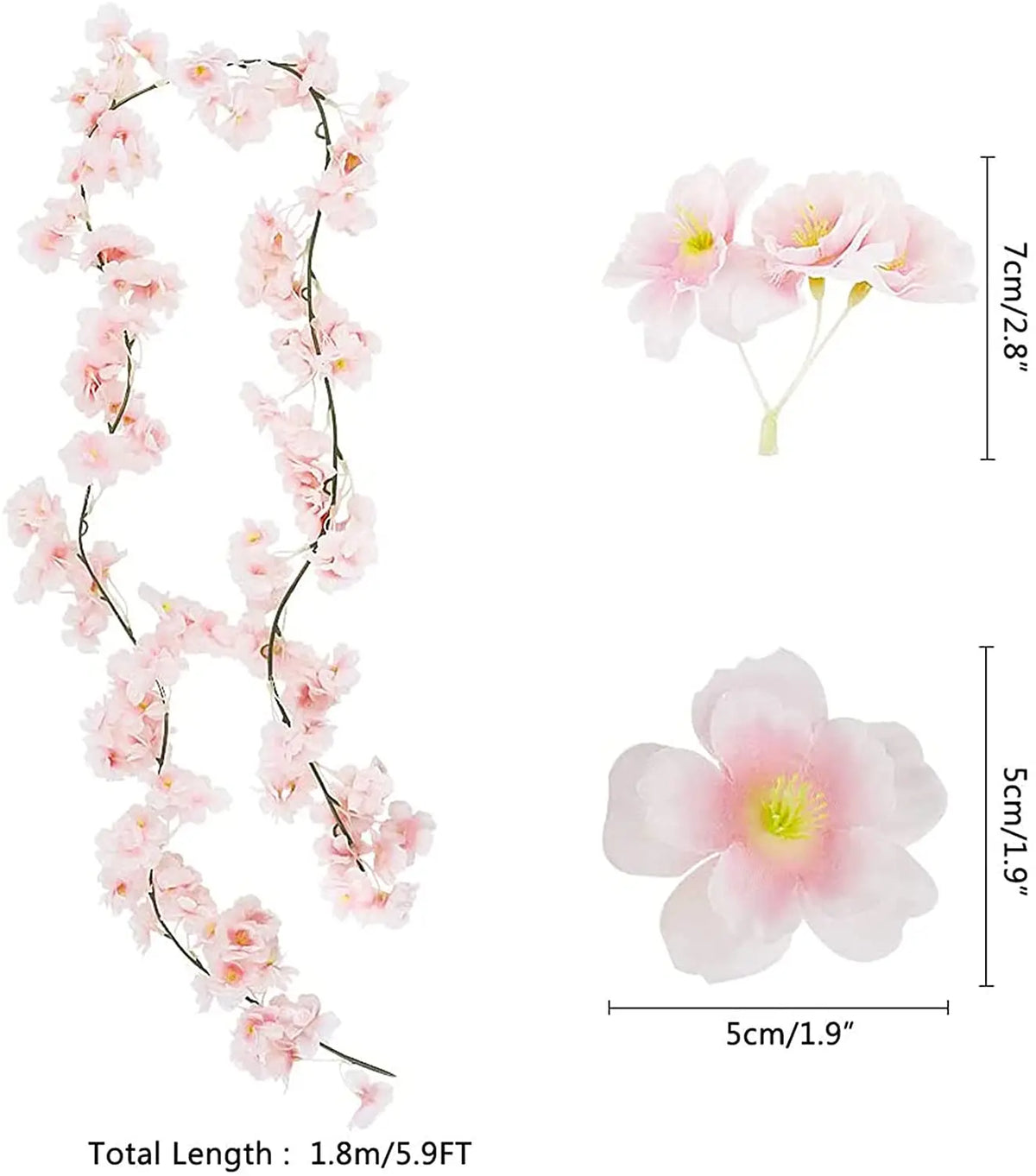guirlande fleurs artificielles mariage rose clair blanc décoratif intérieur romantique 1.8m 135 têtes