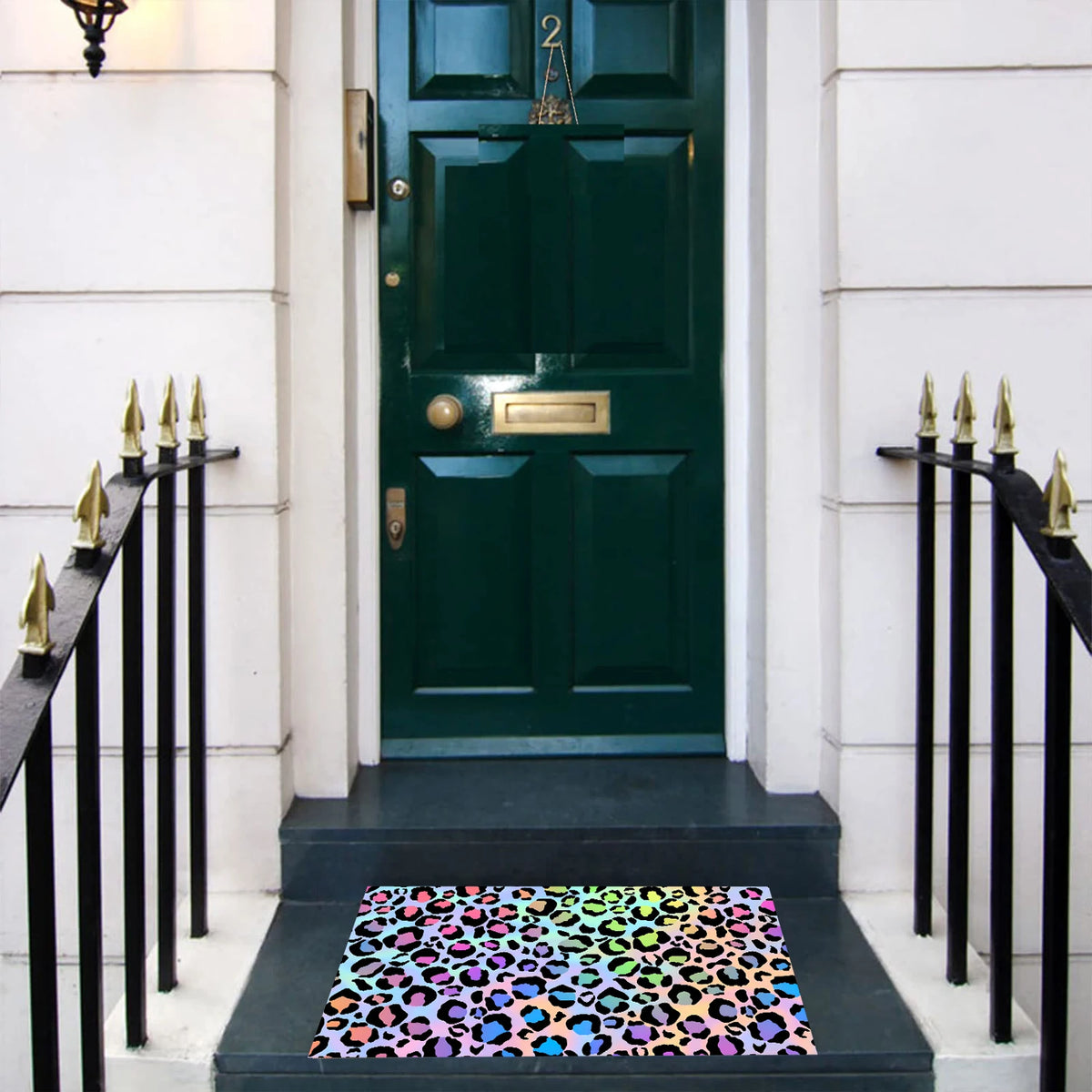 tapis d'entrée moderne imprimé léopard multicolore anti dérapant imperméable résistant bactéries adultesextérieurintérieur