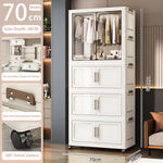 armoire rangement blanc moderne classique verres transparents tiroirs étagères vêtements toilette roulettes