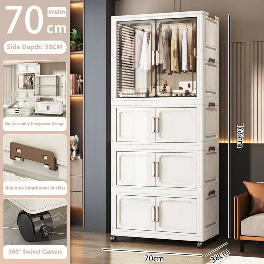armoire rangement blanc moderne classique verres transparents tiroirs étagères vêtements toilette roulettes