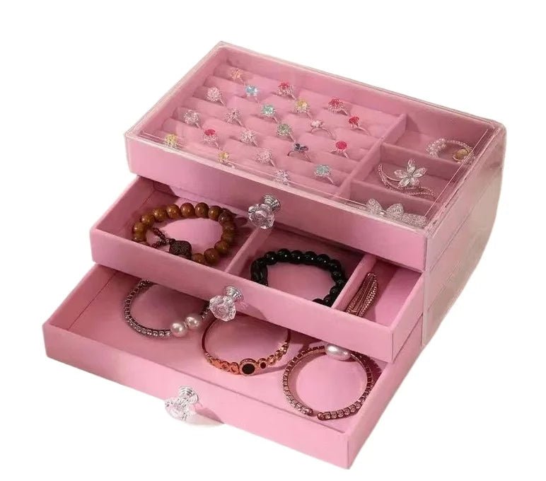 boîte bijoux velours rose rangement moderne colliers boucles doreilles portables organizer.storage