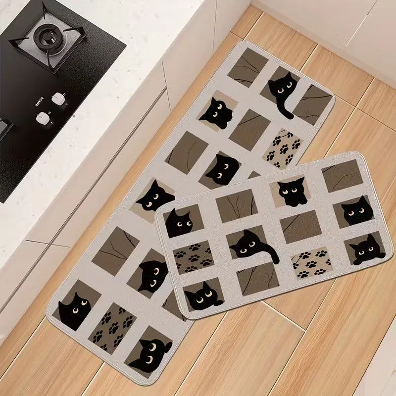 tapis gris noir chats antidérapant polyester durable moderne graphique intérieur prière camping voyage