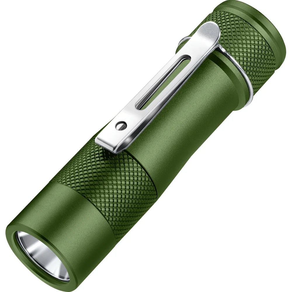 lampe torche vert olive noir argent texture antidérapante clip modernisée compacte