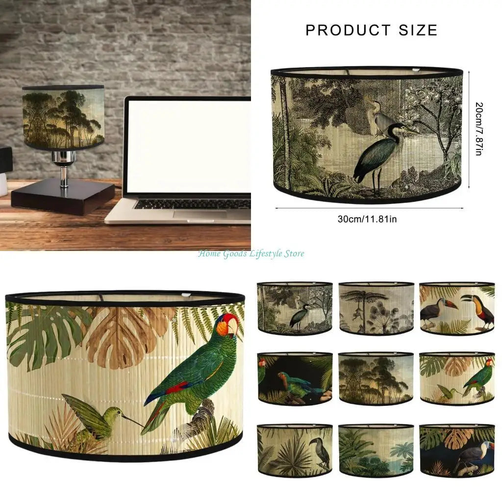 lampe table vintage oiseaux exotiques noir vert beige blanc bleu naturelle métal bois
