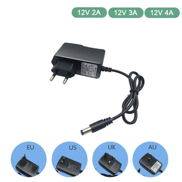 adaptateur secteur alimentation led 12v dc transformateur courant continu ruban lumineux noir