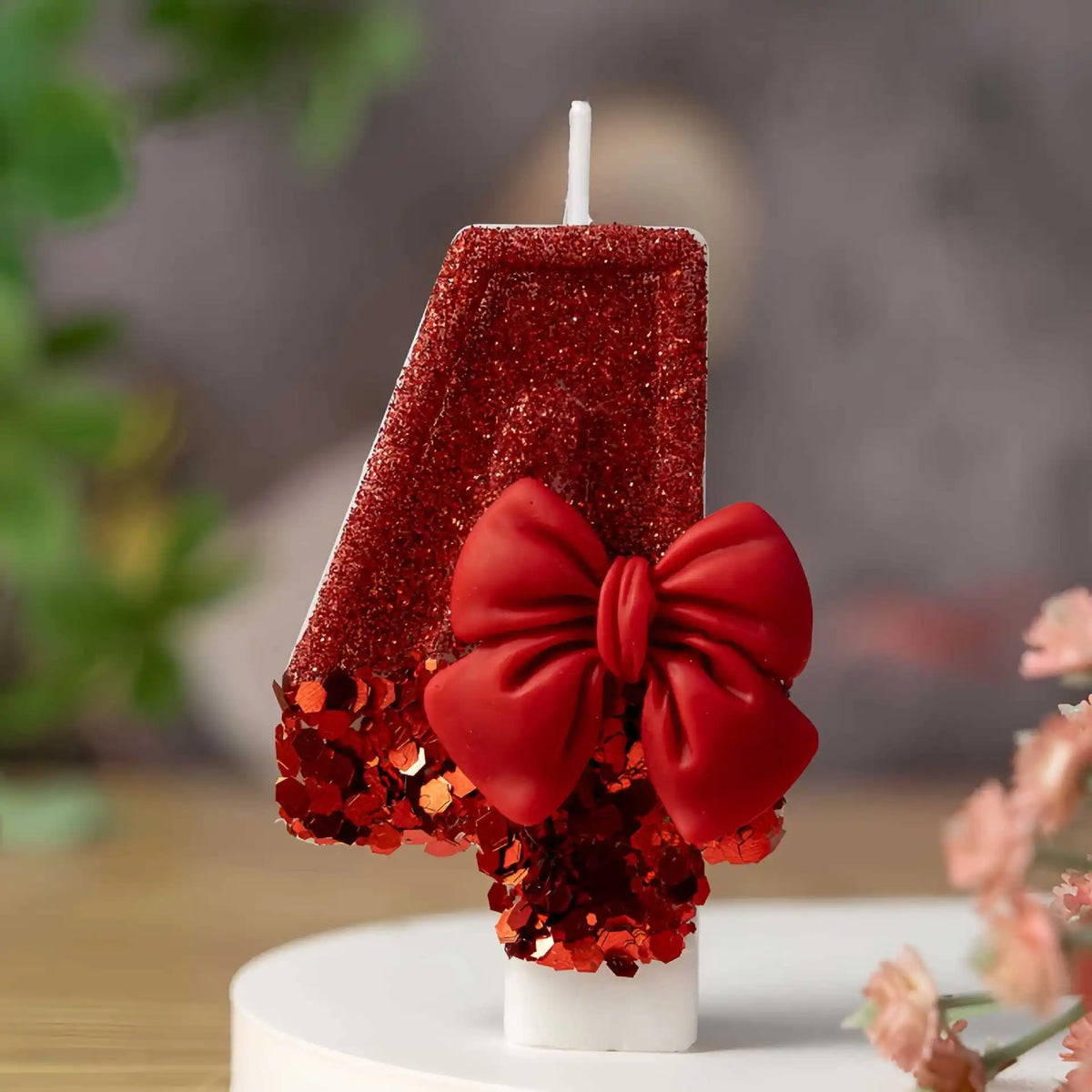 bougies numérotées pailletées rouges décoratives anniversaire cire paraffine boîte rangement support rond couteau blanc