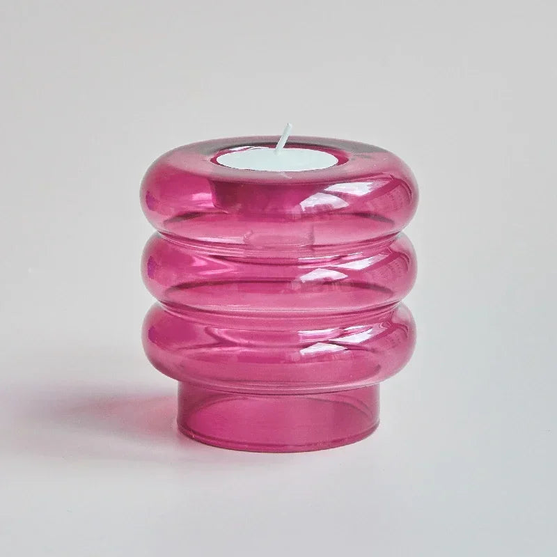 Support bougie moderne transparent orange jaune rose bleu chandelle bâton tealight décoration maison festive