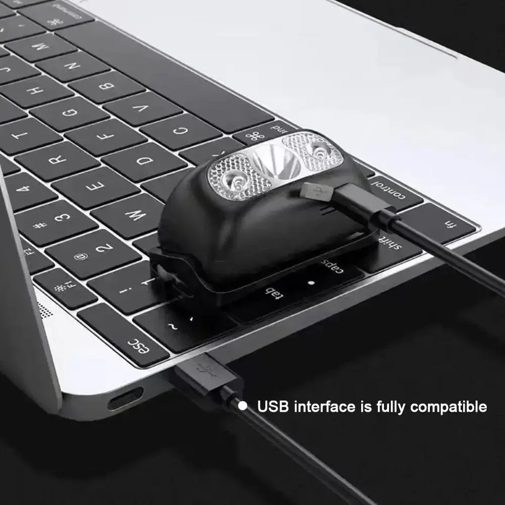 lampe frontale led rechargeable bande ajustable mode haute luminosité pêche camping