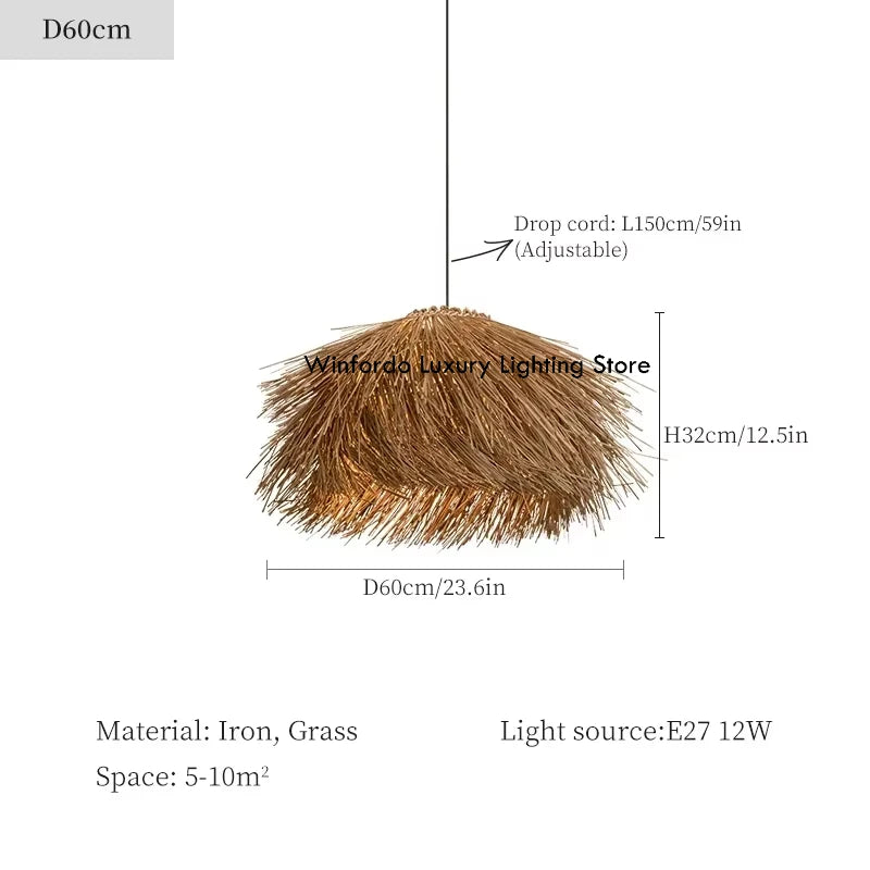 Suspension lumineuse dorée fibre naturelle moderne rustique salon lumière LED 249 2000 lumens(toucher interrupteur)