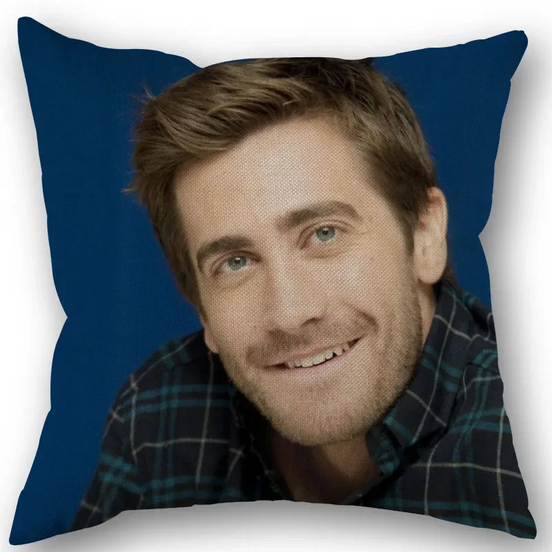 taies d'oreiller coton lin motif jake gyllenhaal moderne bleu marine imprimé décoration maison washable