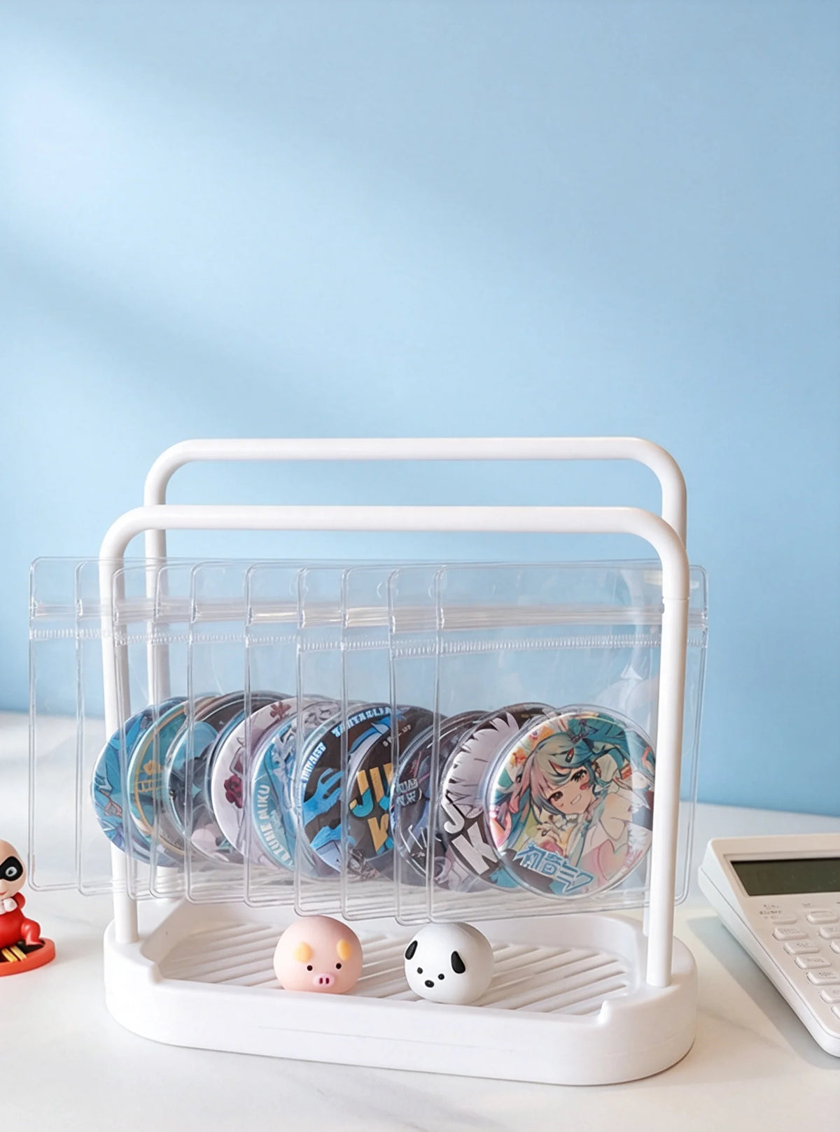 porte disques blanc transparent moderne figurines oiseau rose panda blanc
