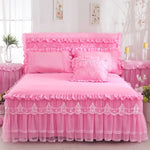 Parure de lit dentelle princesse rose avec taies d'oreiller