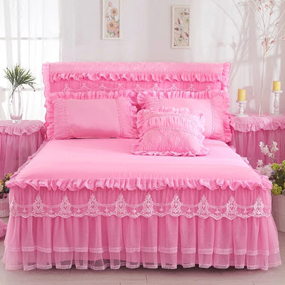Parure de lit dentelle princesse rose avec taies d'oreiller