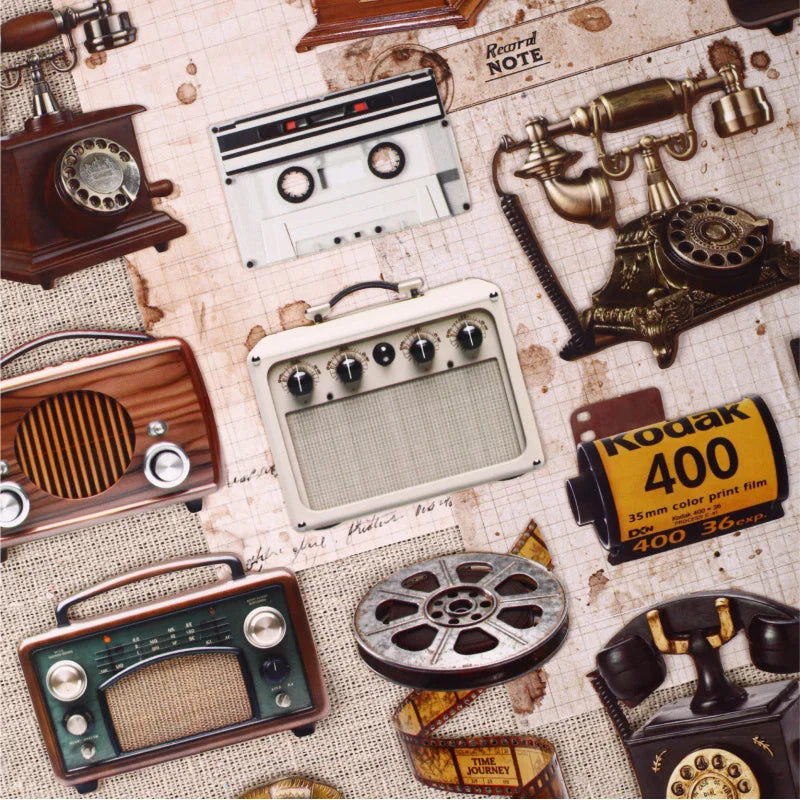 autocollants vintage rétro gramophone enregistreur cassette caméra radio journal décoration leave voice divers couleurs
