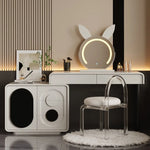 meuble maquillage blanc moderne plateau tabouret vase bouteilles parfum écologique bois.storage minimaliste