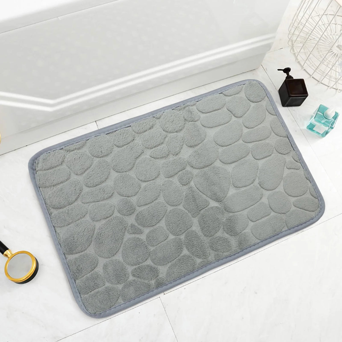 tapis bain antidérapant mousse mémoire forme tapis polaire absorbant cailloux gris rose moderne
