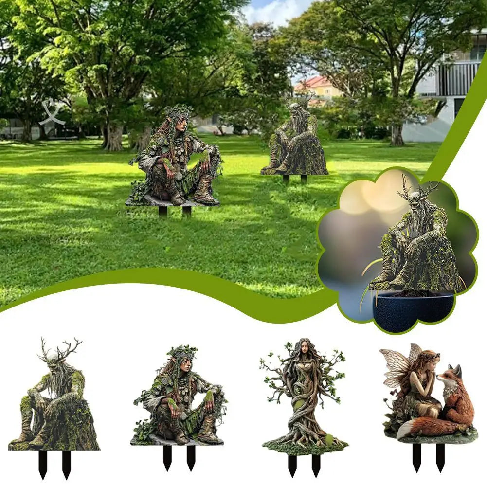 statue jardin artisanale feuilles racines mousse vert brun beige fantaisie extérieure noël