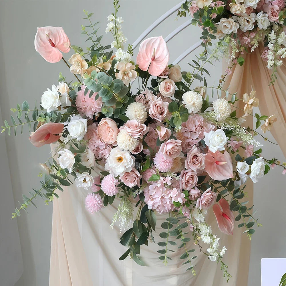 bouquet artificiel rose feuilles vertes mariage anniversaire baby shower extérieur classique fleurs variées