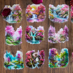 autocollants paysages naturels scrapbooking bricolage opaques vert bleu blanc rose marron jaune gris forêt