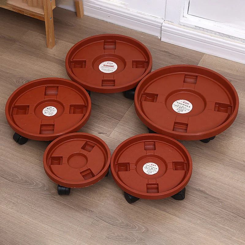 support roulettes pot fleurs orange moderne roues transparentes