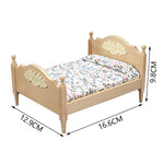 lit miniature classique bois marron clair matelas tête lit tissu uni blanc chambre poupée