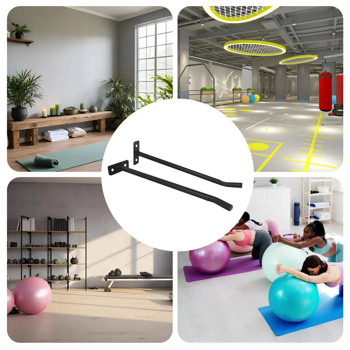 support mural noir moderne ballon tapis yoga porte accessoires sport fixations