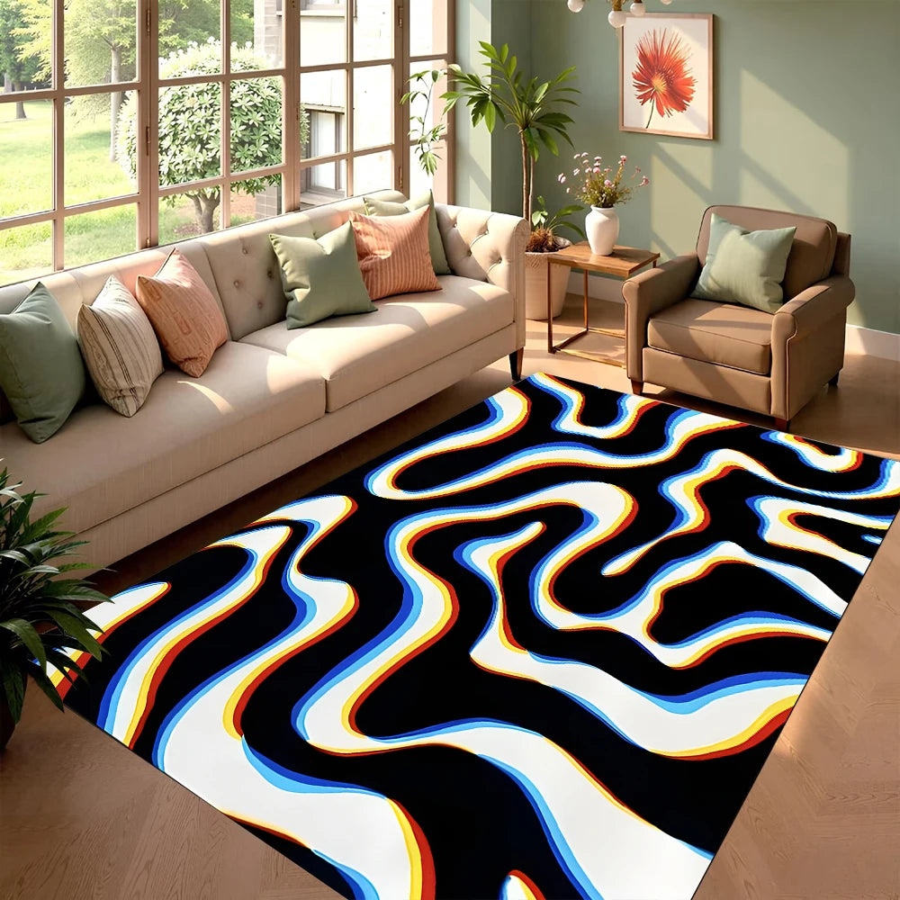 tapis moderne rectangle polyester coloré motifs abstraits salon durable floral