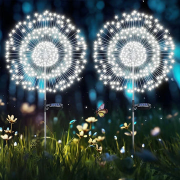 lampe solaire décorative led jardin extérieur fleur feu d'artifice blanc terrasse cour balcon