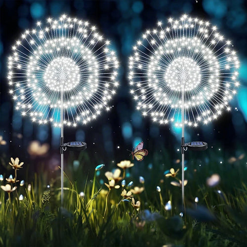 lampe solaire décorative led jardin extérieur fleur feu d'artifice blanc terrasse cour balcon