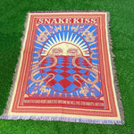 couverture jacquard brodée motif géométrique serpent vintage bleu rouge beige opacité