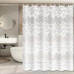 rideau douche blanc moderne motifs fleurs anneaux plastique opaquant 120x180cm