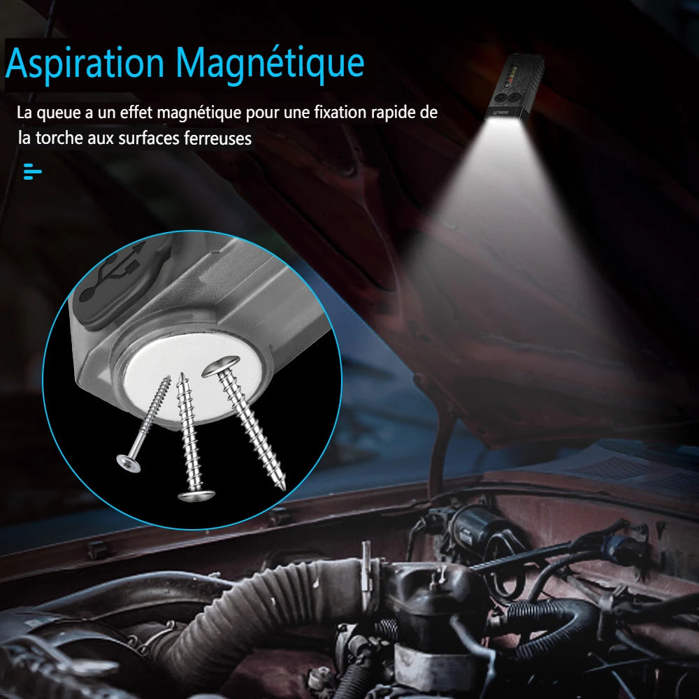lampe torche multifonction rechargeable led noire aimant lumière uv portable pratique