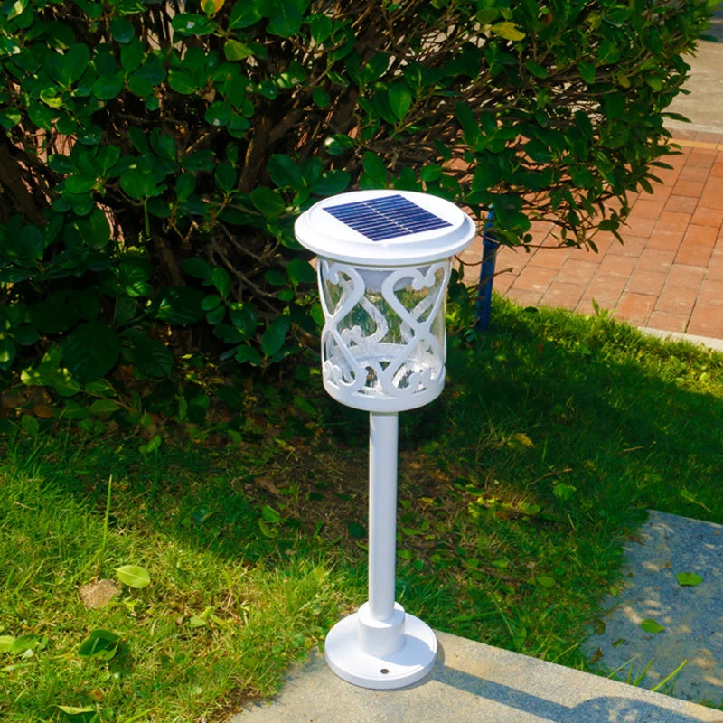 lampe solaire extérieure blanc grille moderne pied trépied base fixation