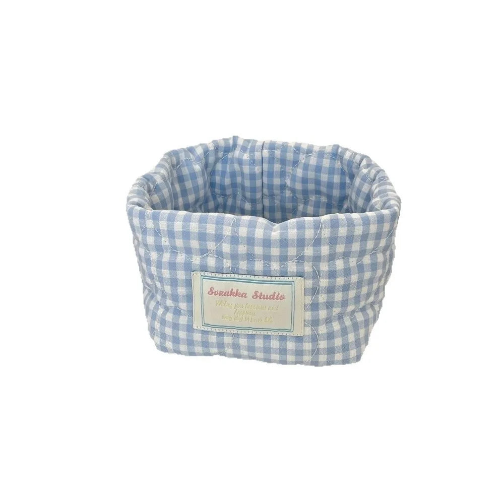 panier rangement tissu carreaux rose bleu vert jaune vintage réutilisable multiple doux ménage
