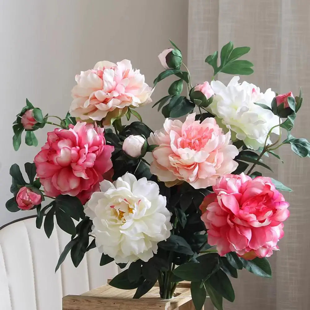 bouquet fleurs artificielles pivoine rose blanche verte modernes élégantes intérieur nouvelle année chinoise decoration