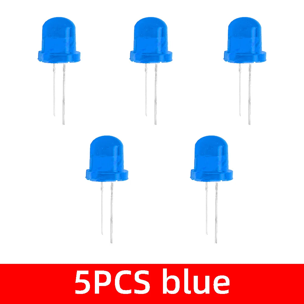 Diodes led rouge bleu jaune vert blanc 10mm ultra lumineuses transparentes standard 1pcs 5couleurs