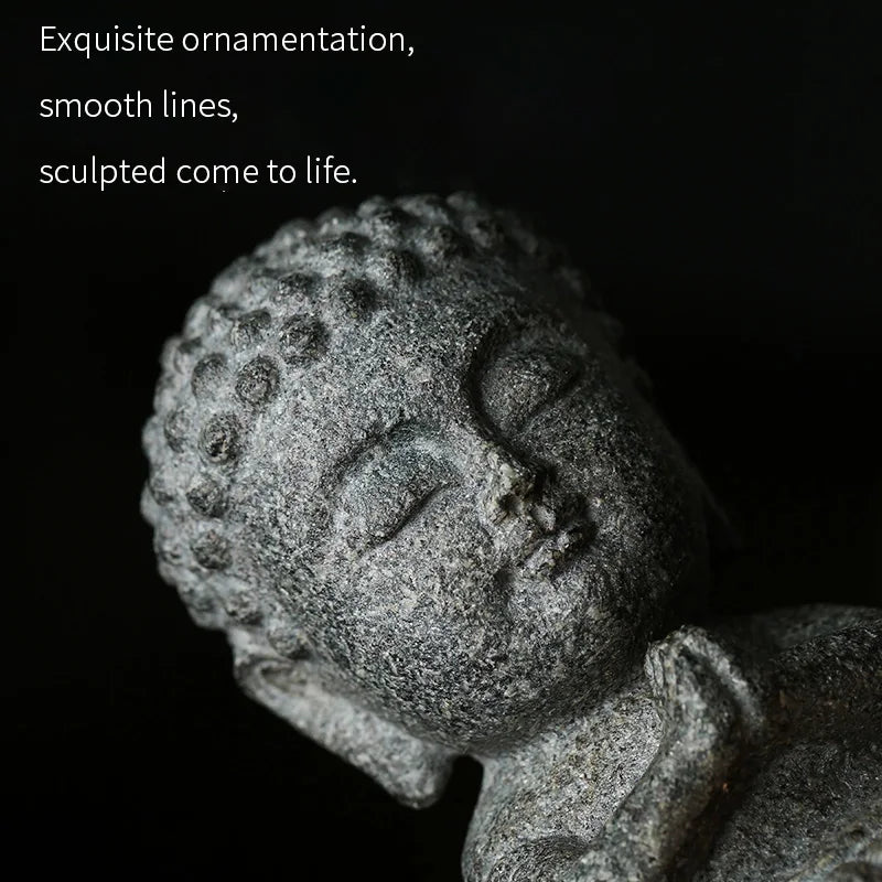 statue bouddha pierre naturelle sculpture main gris noir texture zen 8cm hauteur 4cm largeur