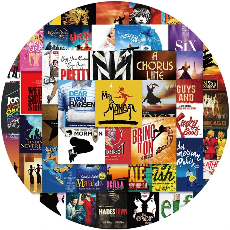 autocollants musique broadway théâtre enfants stickers illustrés adhésifs variés couleurs opaques