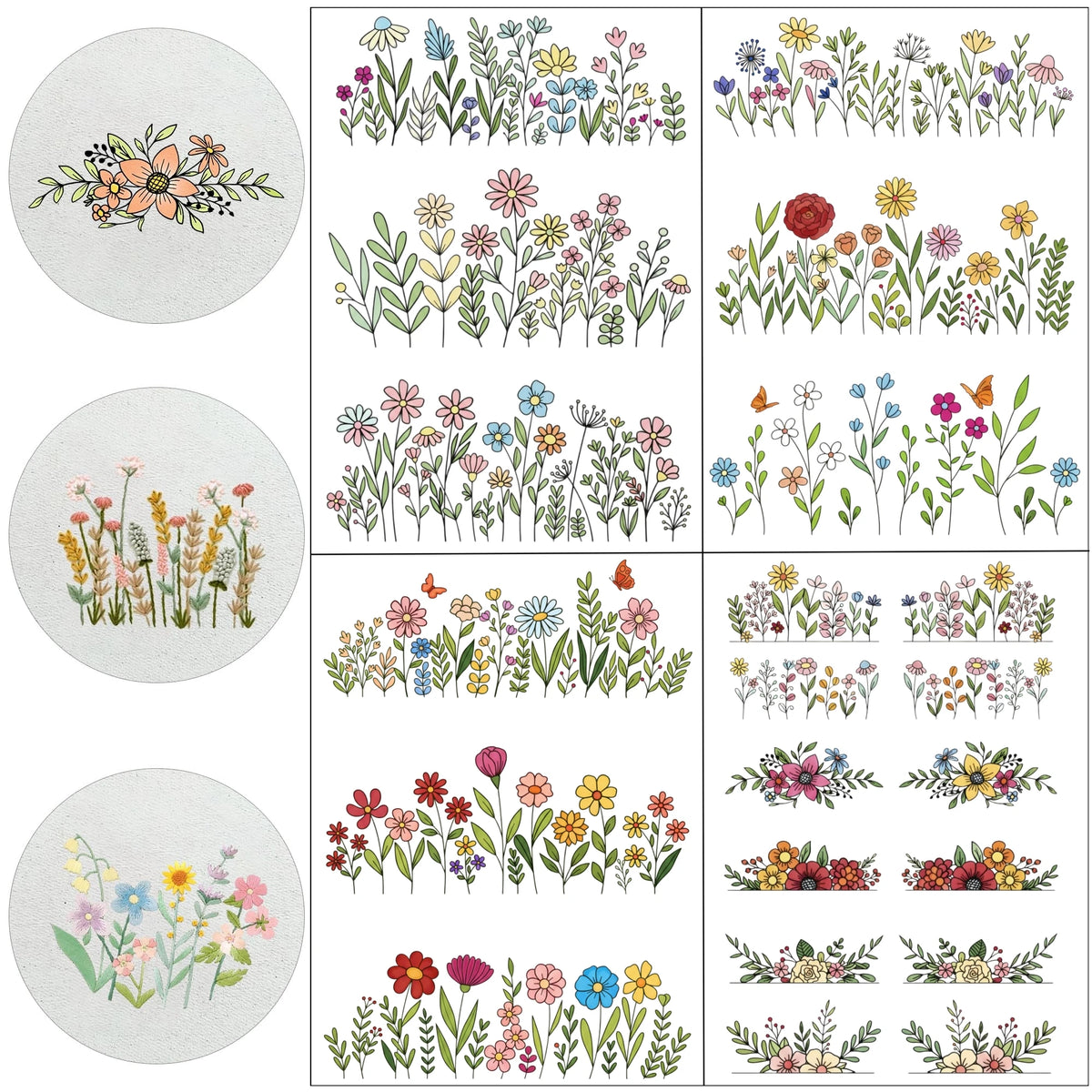 feuilles motifs floraux multicolores broderie autoadhésives hydrosolubles transfert couture diy travaux manuels