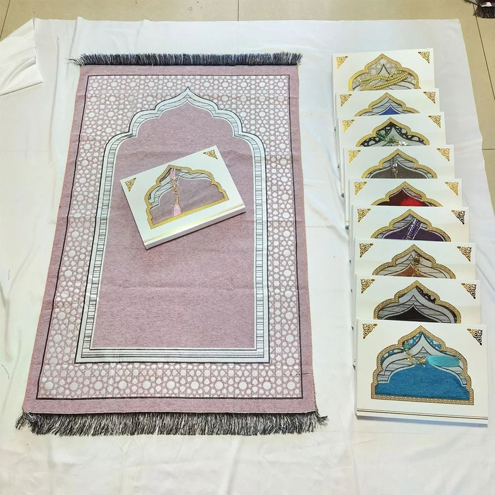 tapis prière islamique géométrique polyester bleu vert gris violet moderne