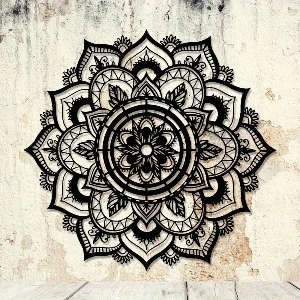 décoration murale mandala géométrique noir blanc autocollant adhésif intérieur zen bohème spatial opaque salon