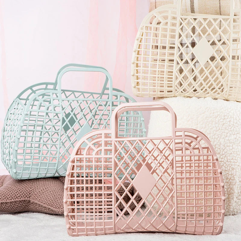 sac main vintage vert rose beige violet fileté poignées détachables rangement rétro opacité