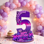 décoration anniversaire enfant années 80 disco numérotée violet rose magenta jaune